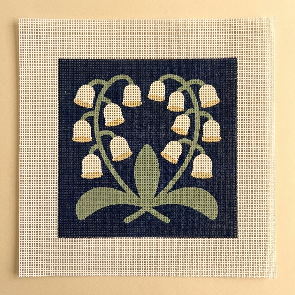 Estate Lily of the Valley — Navy — printed 13-mesh canvas