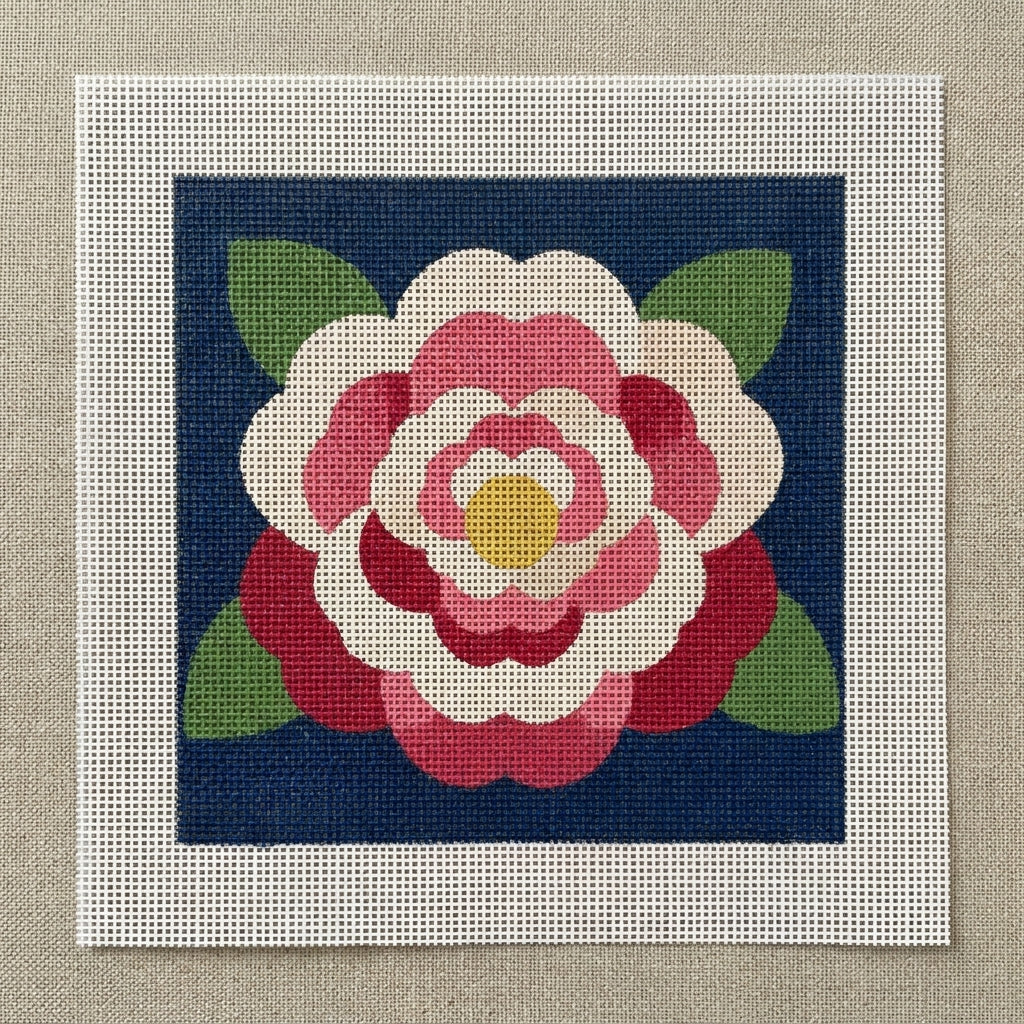 Camellia — Navy Needlepoint Kit