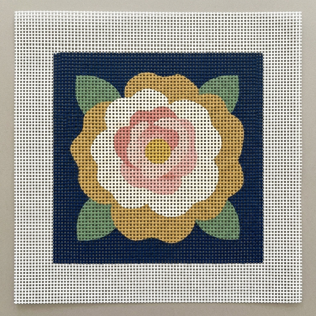 Garden Rose — Champagne & Navy Needlepoint Kit