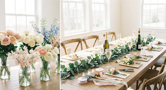 Bridal shower activity table with flower bar and craft kits