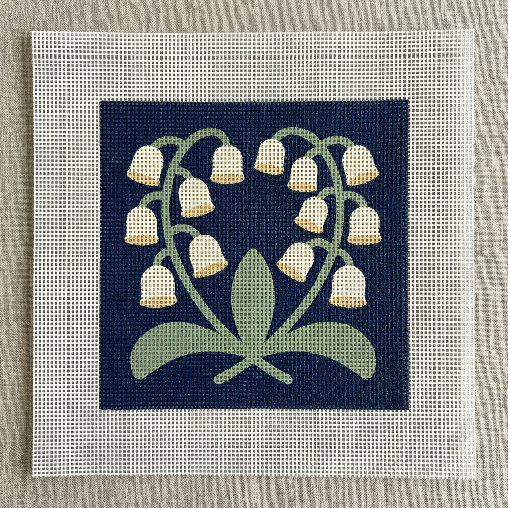 Estate Lily of the Valley — Navy — printed 13-mesh canvas