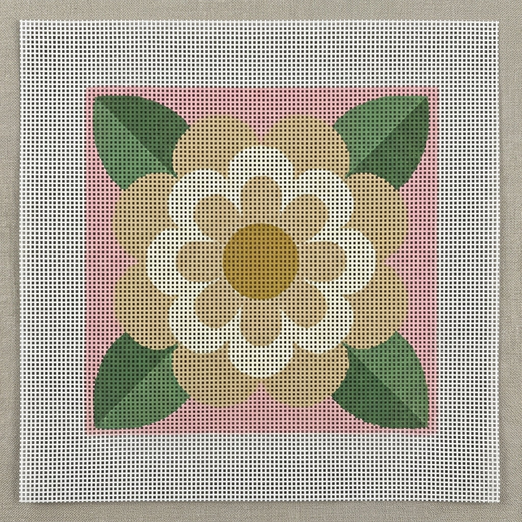 Estate Camellia — Blush Needlepoint Kit (8" × 8") — printed 13-mesh canvas