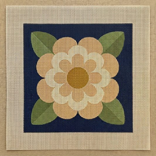 Estate Camellia — Navy — printed 13-mesh canvas