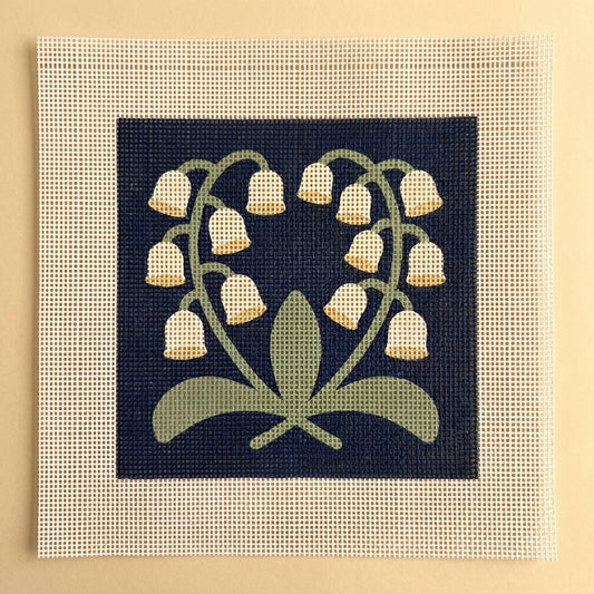Estate Lily of the Valley — Navy — printed 13-mesh canvas