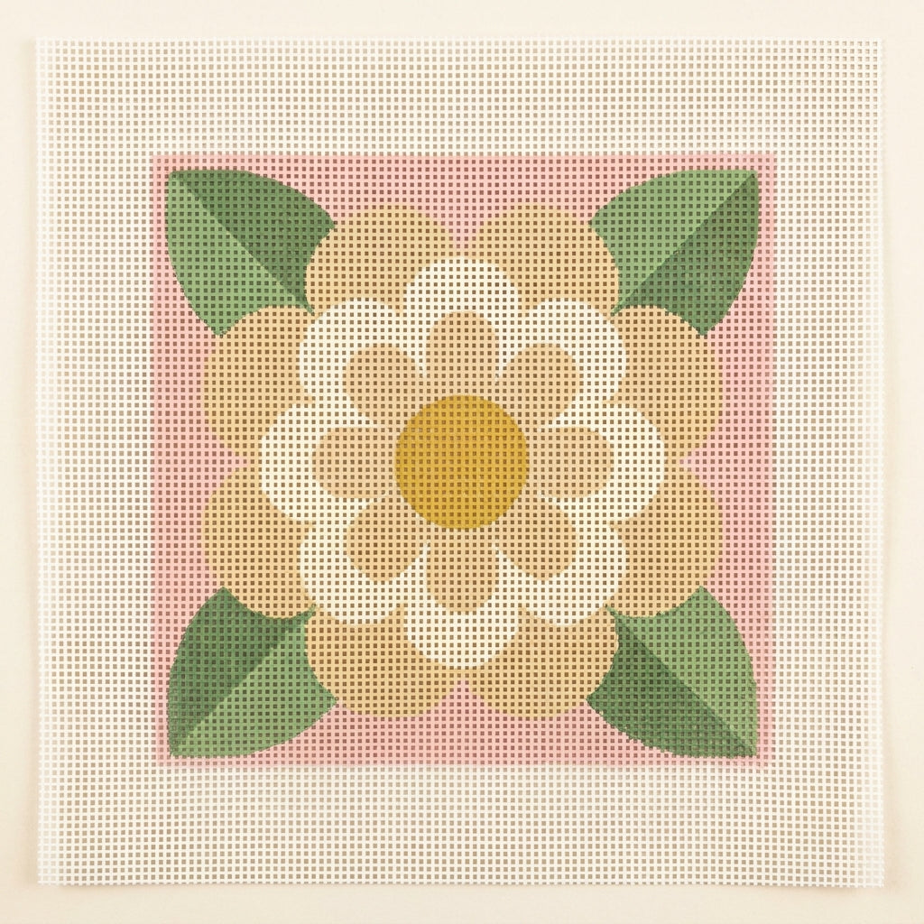 Estate Camellia — Blush — printed 13-mesh canvas