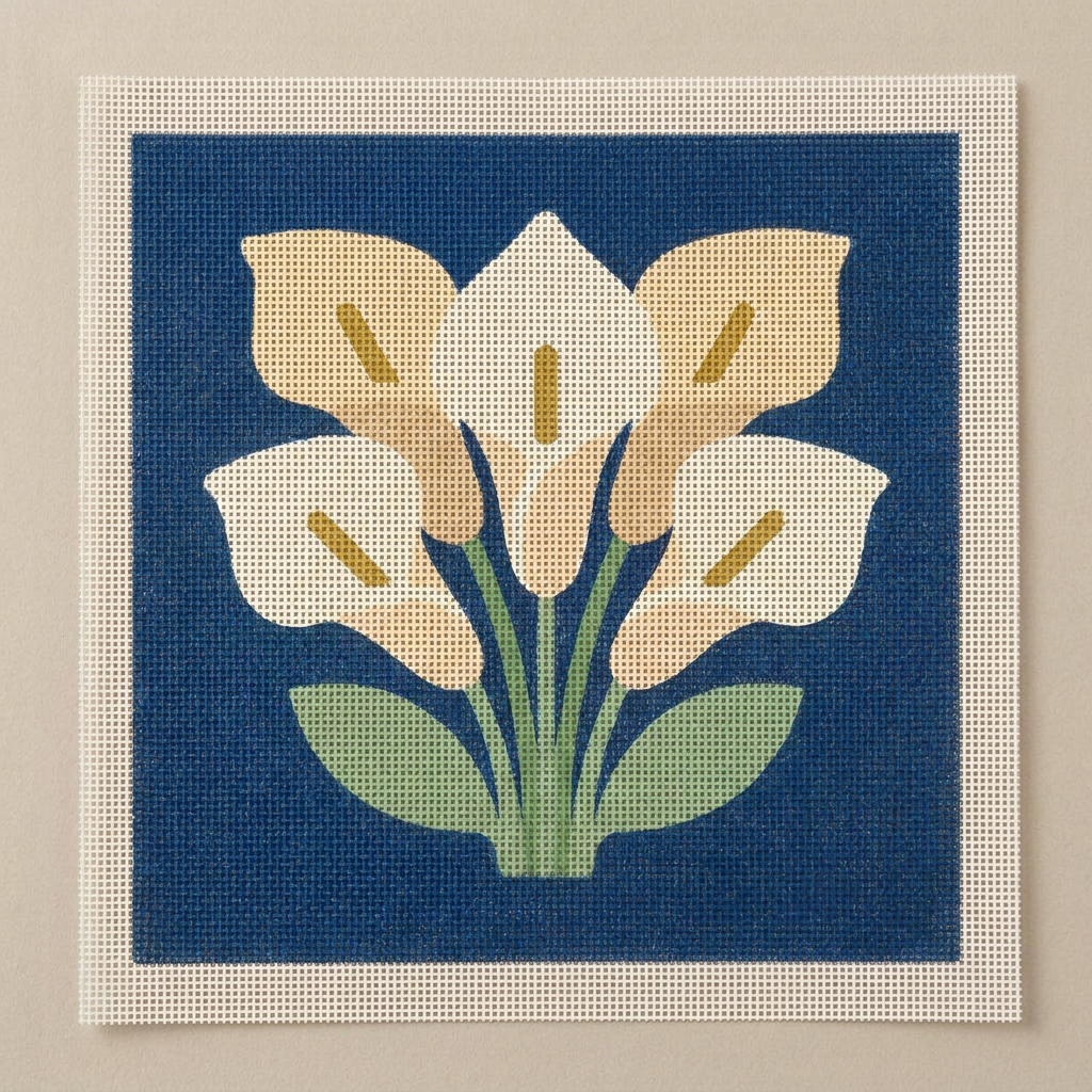 Estate Calla Lily — Navy — printed 13-mesh canvas