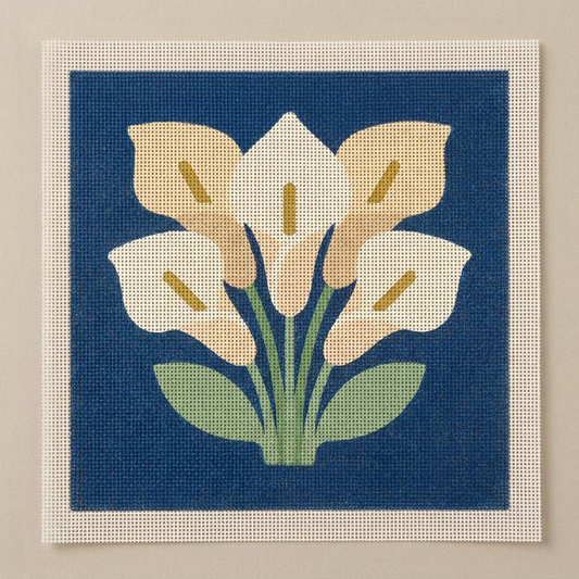 Estate Calla Lily — Navy — printed 13-mesh canvas