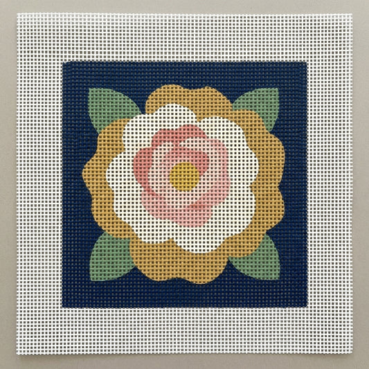 Garden Rose — Champagne & Navy Needlepoint Kit
